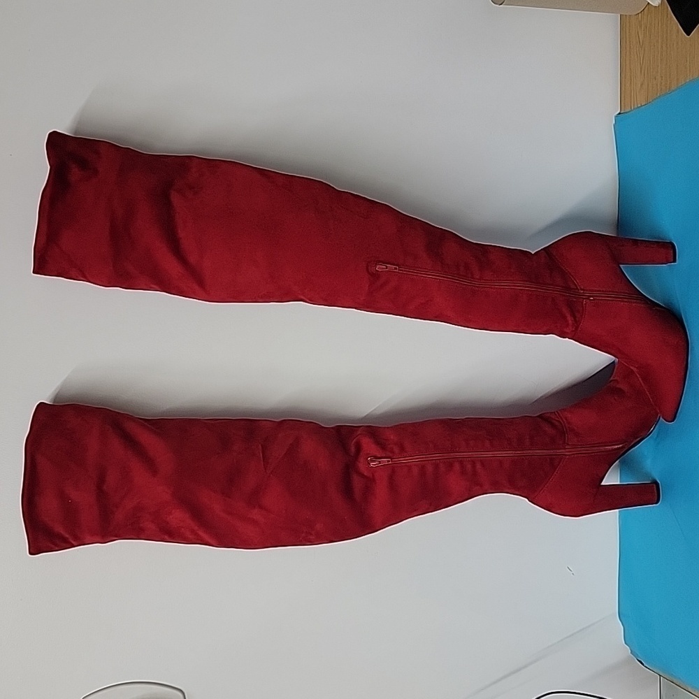 Bamboo Over The Knee Red High Heels Size 10